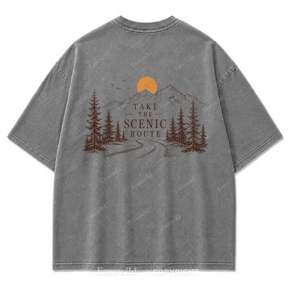 Take The Scenic Route Minimal Washed Print Tee