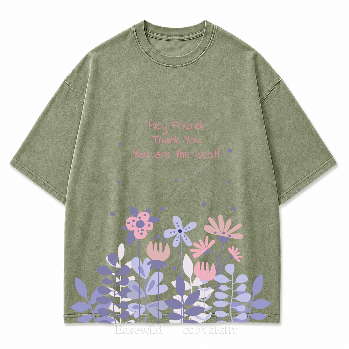 "Hey Friend, Thank You" Floral Washed Graphic T-Shirt