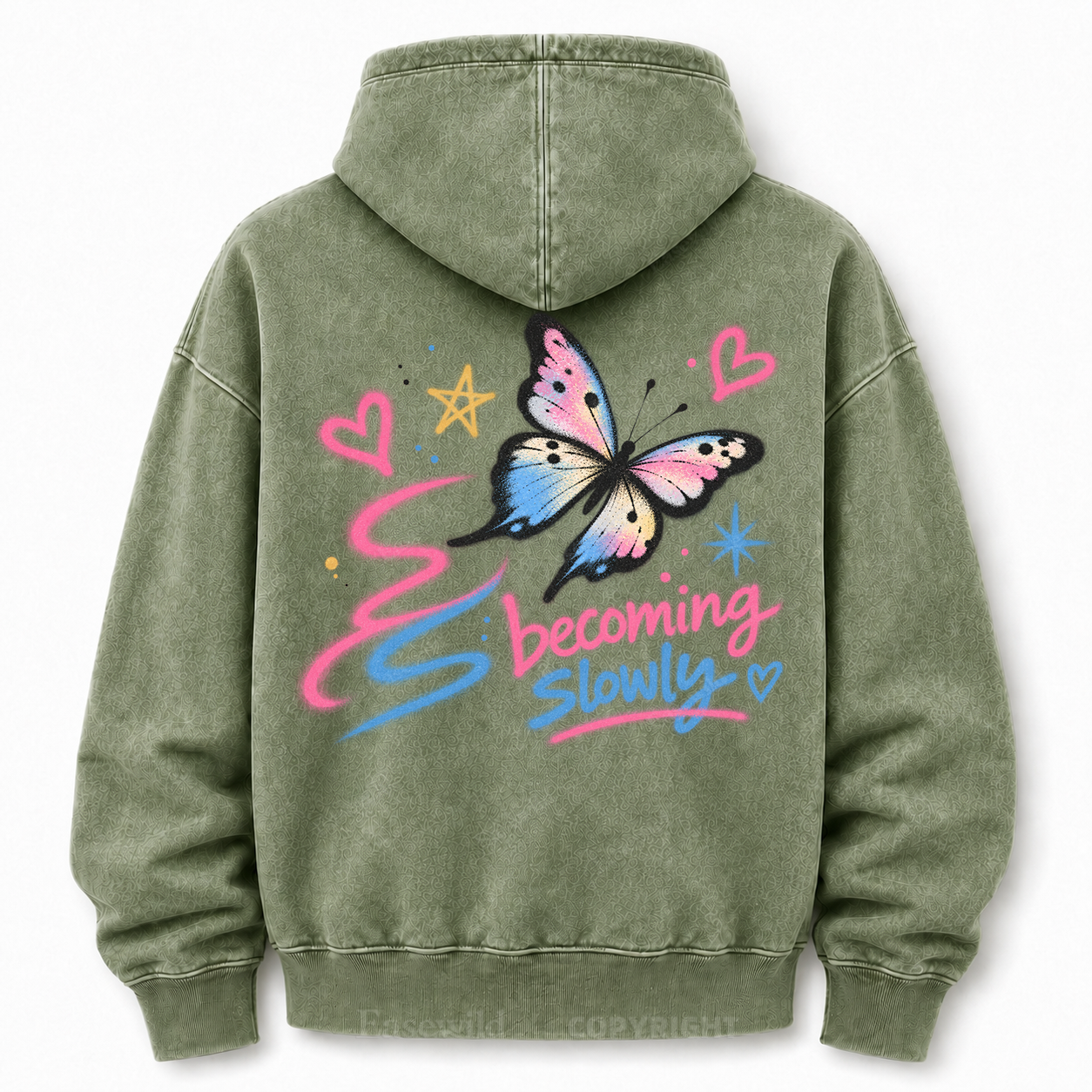 Becoming Slowly Butterfly Washed Graphic Hoodie