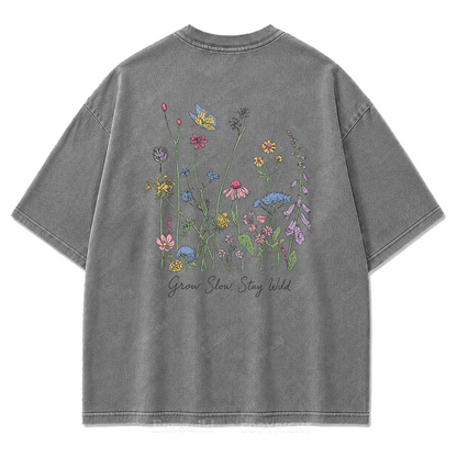 Grow Slow Stay Wild Wildflower Washed Print Tee