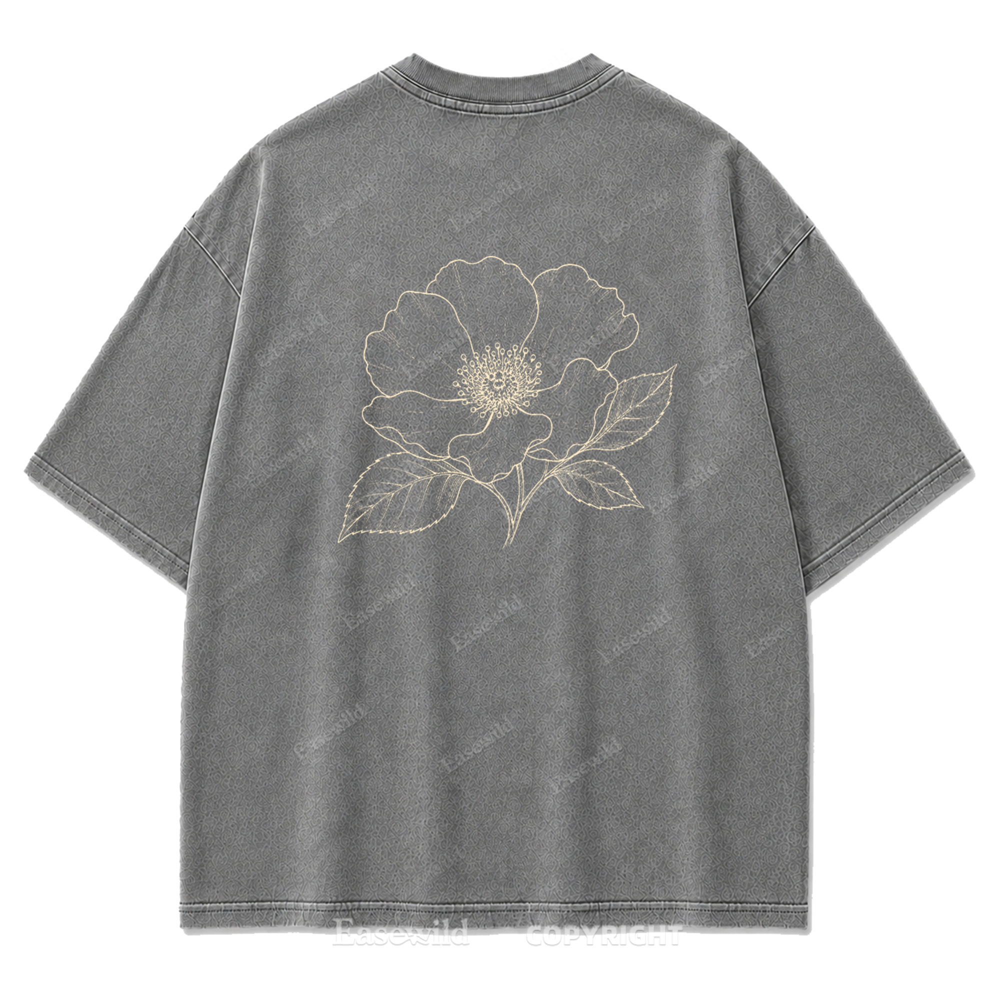 Blue Line Flower Washed Print T-Shirt