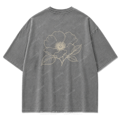 Blue Line Flower Washed Print T-Shirt