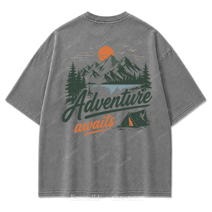 Adventure Awaits Mountain Camp Washed Print Tee