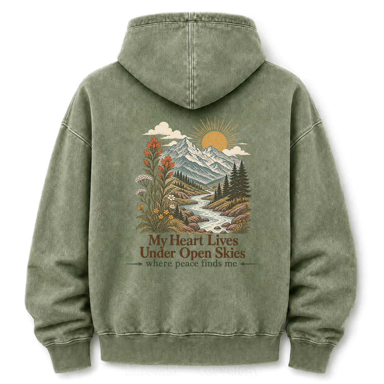 Where Peace Finds Me Vintage Mountain Washed Graphic Hoodie