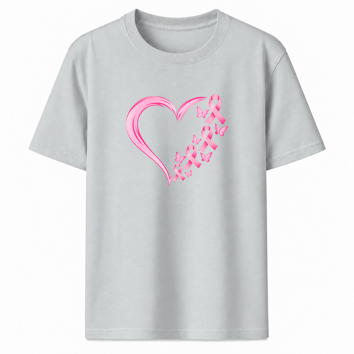 Pink Ribbon Heart Graphic T-Shirt
