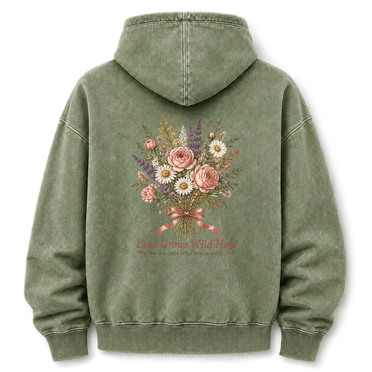 Love Grows Wild Here Vintage Floral Washed Graphic Hoodie