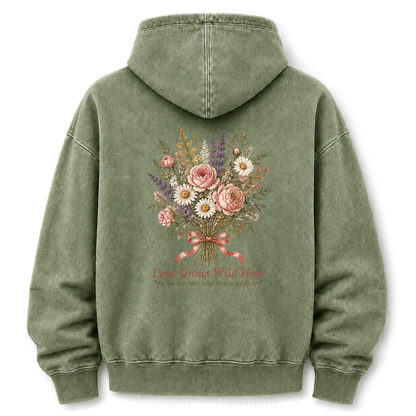 Love Grows Wild Here Vintage Floral Washed Graphic Hoodie