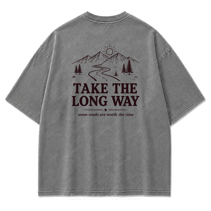 Take the Long Way Mountain Washed Print Tee