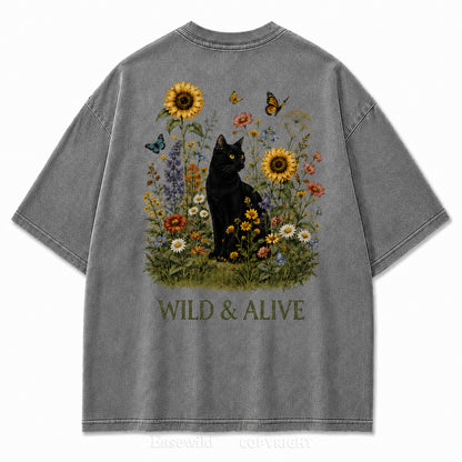 Wild Garden Black Cat Print Tee