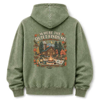 Where the Quiet Finds Me Cabin Washed Graphic Hoodie