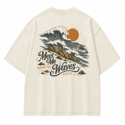 Meet Me Where The Waves Begin Coastal Washed Graphic T-Shirt