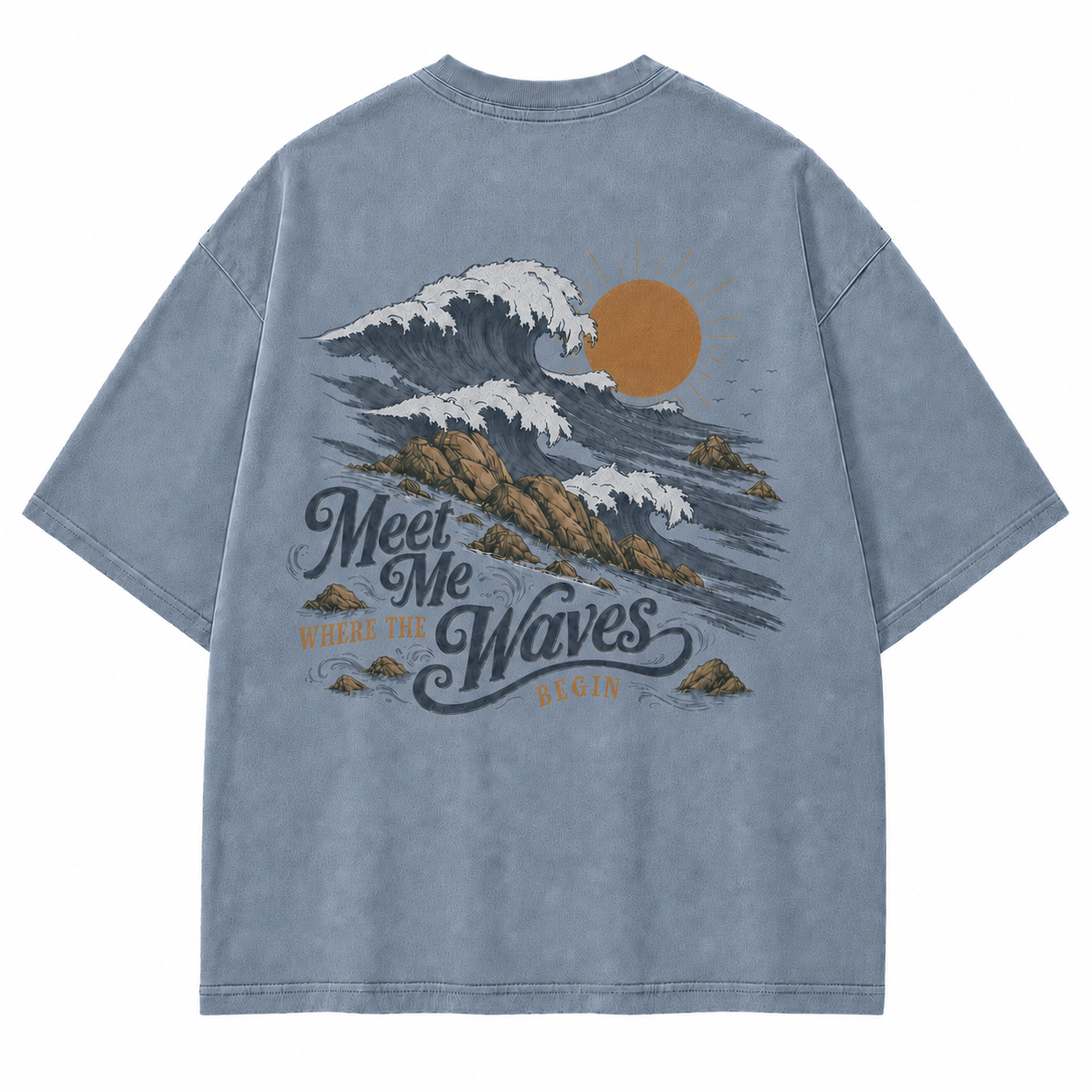 Meet Me Where The Waves Begin Coastal Washed Graphic T-Shirt