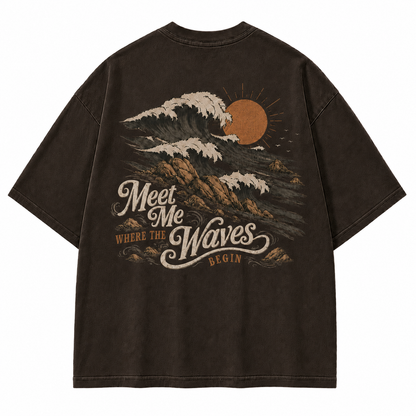 Meet Me Where The Waves Begin Coastal Washed Graphic T-Shirt