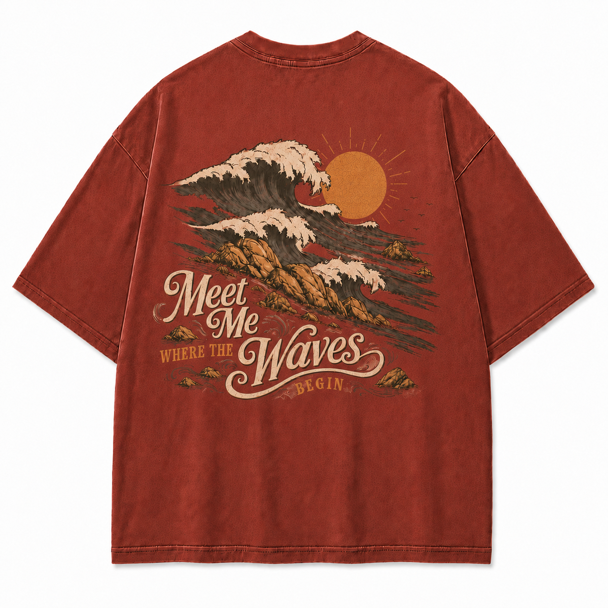 Meet Me Where The Waves Begin Coastal Washed Graphic T-Shirt