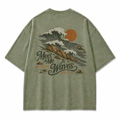 Meet Me Where The Waves Begin Coastal Washed Graphic T-Shirt