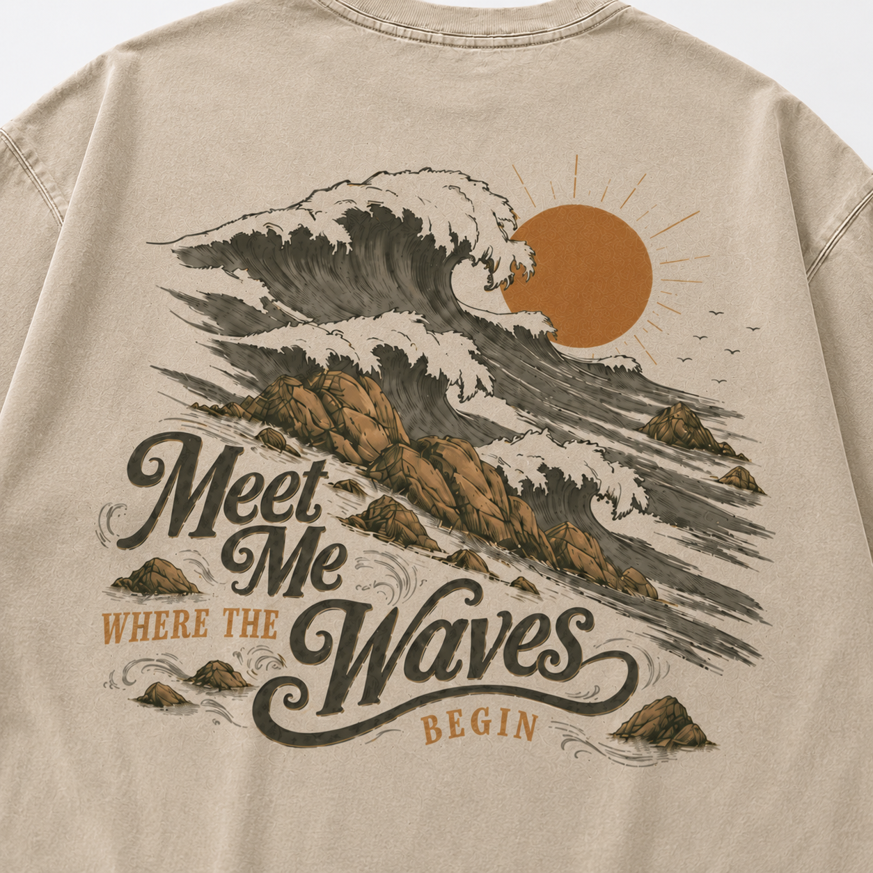 Meet Me Where The Waves Begin Coastal Washed Graphic T-Shirt