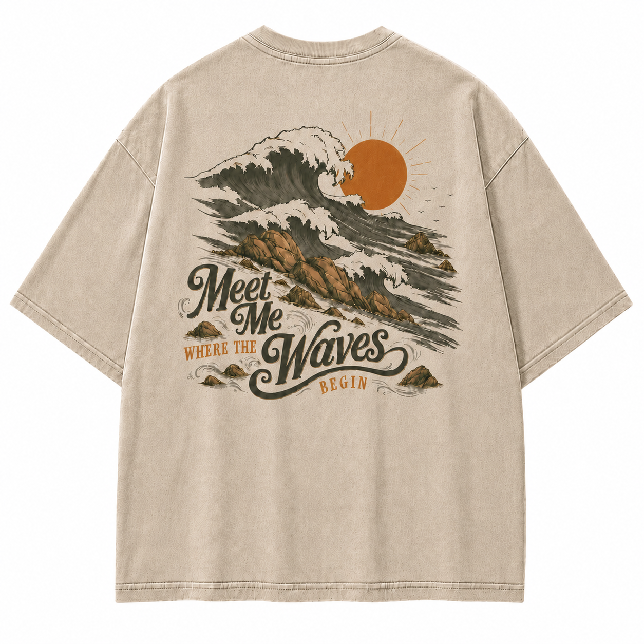 Meet Me Where The Waves Begin Coastal Washed Graphic T-Shirt
