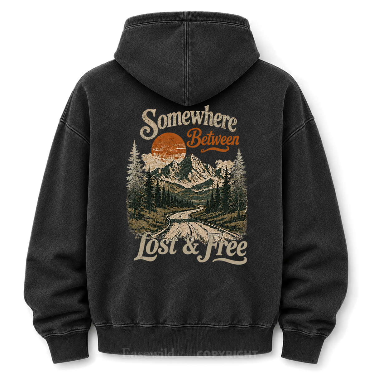 Somewhere Between Lost & Free Washed Graphic Hoodie