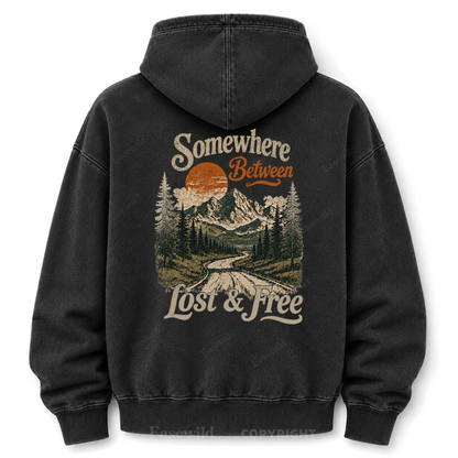 Somewhere Between Lost & Free Washed Graphic Hoodie